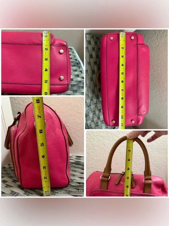 Kate Spade Pink Leather Satchel Crossbody Bag Brown Top Handles - Picture 4 of 16